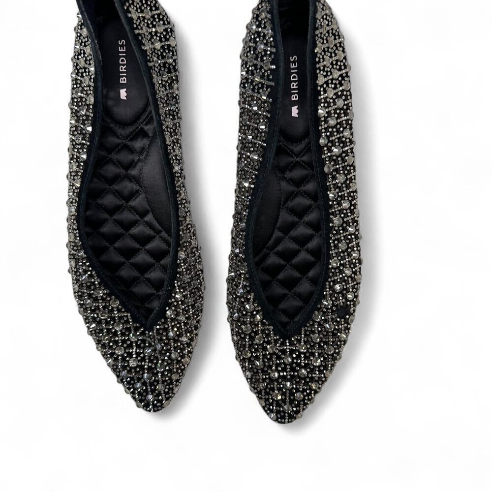 Birdies Women's Goldfinch Pointed Toe Suede Ballet Flat in Pewter Crystal 8.5 - Picture 12 of 16